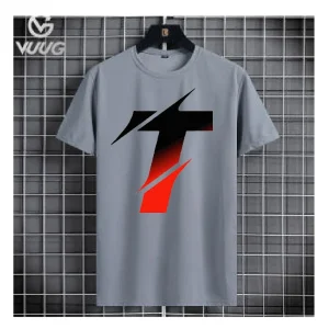 Men's Ash Color Alphabet "T" T-Shirt – Half Sleeve, Round Neck, Stylish & Comfortable Casual Wear